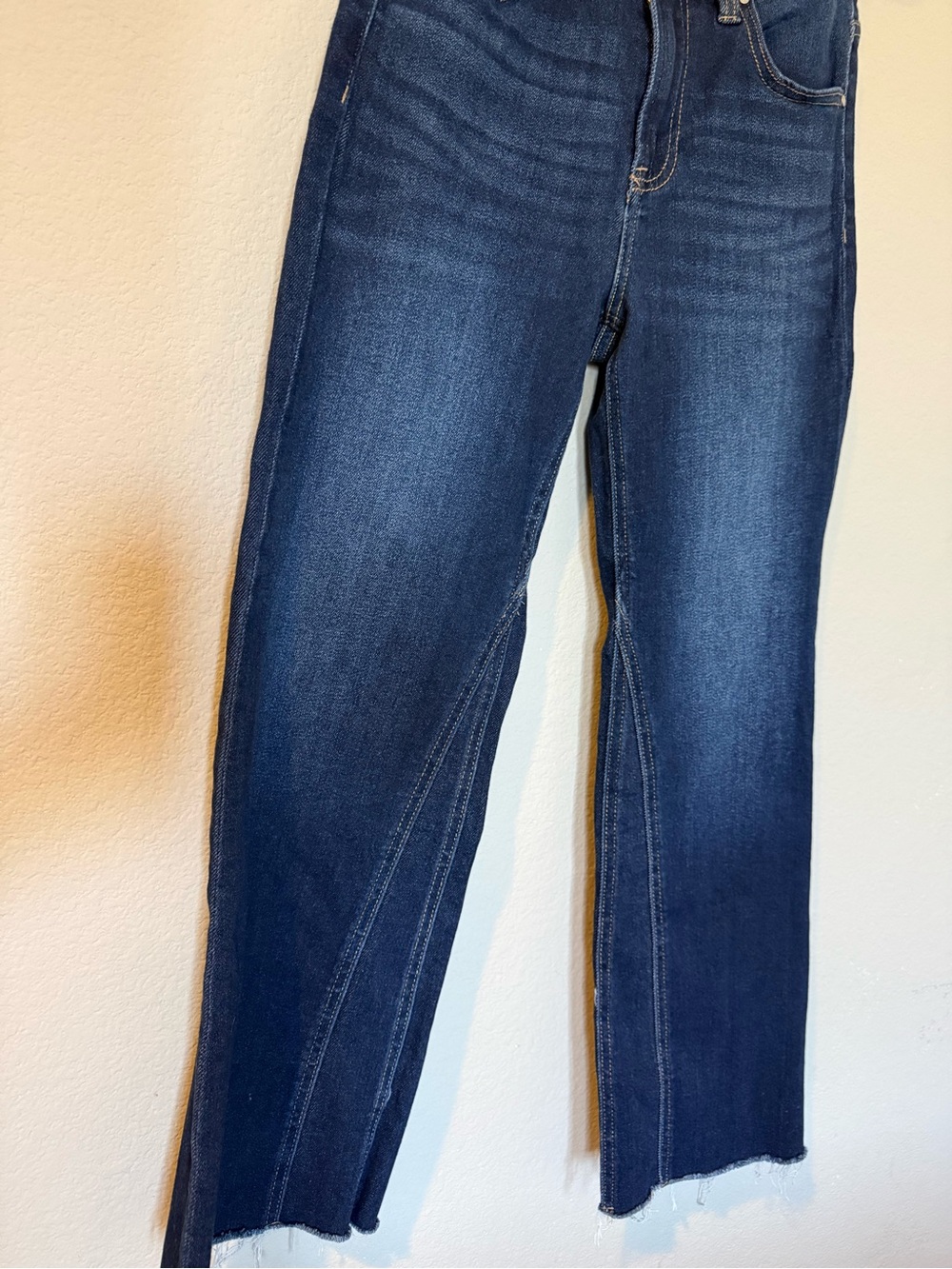 Risen High Rise Wide Leg Jeans Dark Wash Raw Hem Front Seam Size 5/27 - Picture 4 of 7